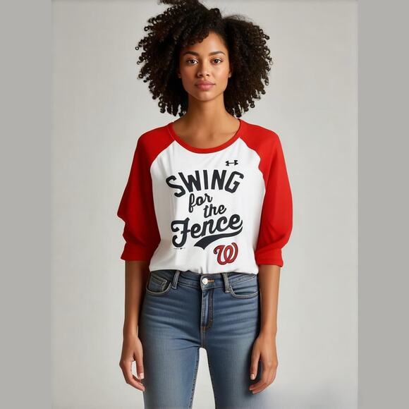 Under Armour Tops - Under Armour MLB Washington Nationals Raglan T-shirt Red Swing for the Fence XL